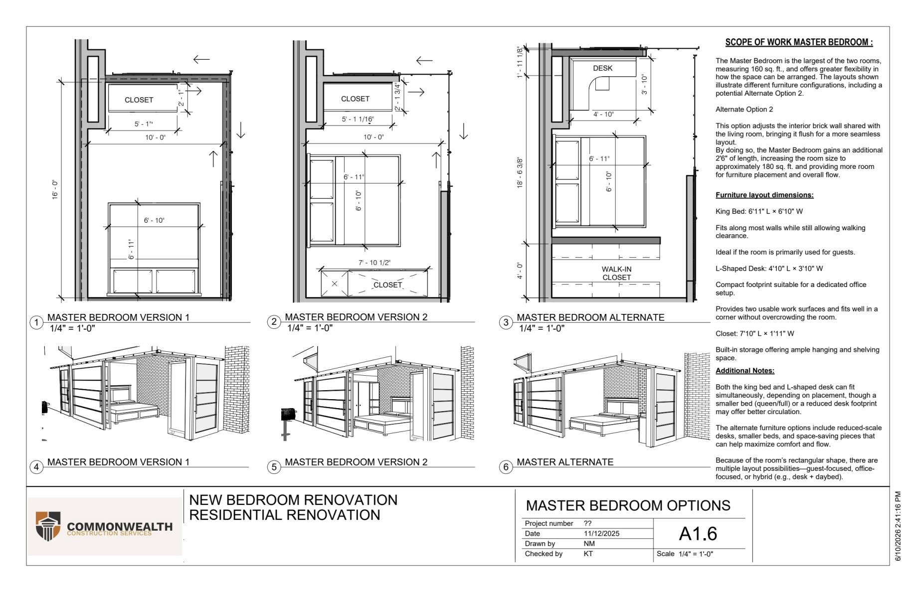 Sheet 7 — Master Bedroom Options